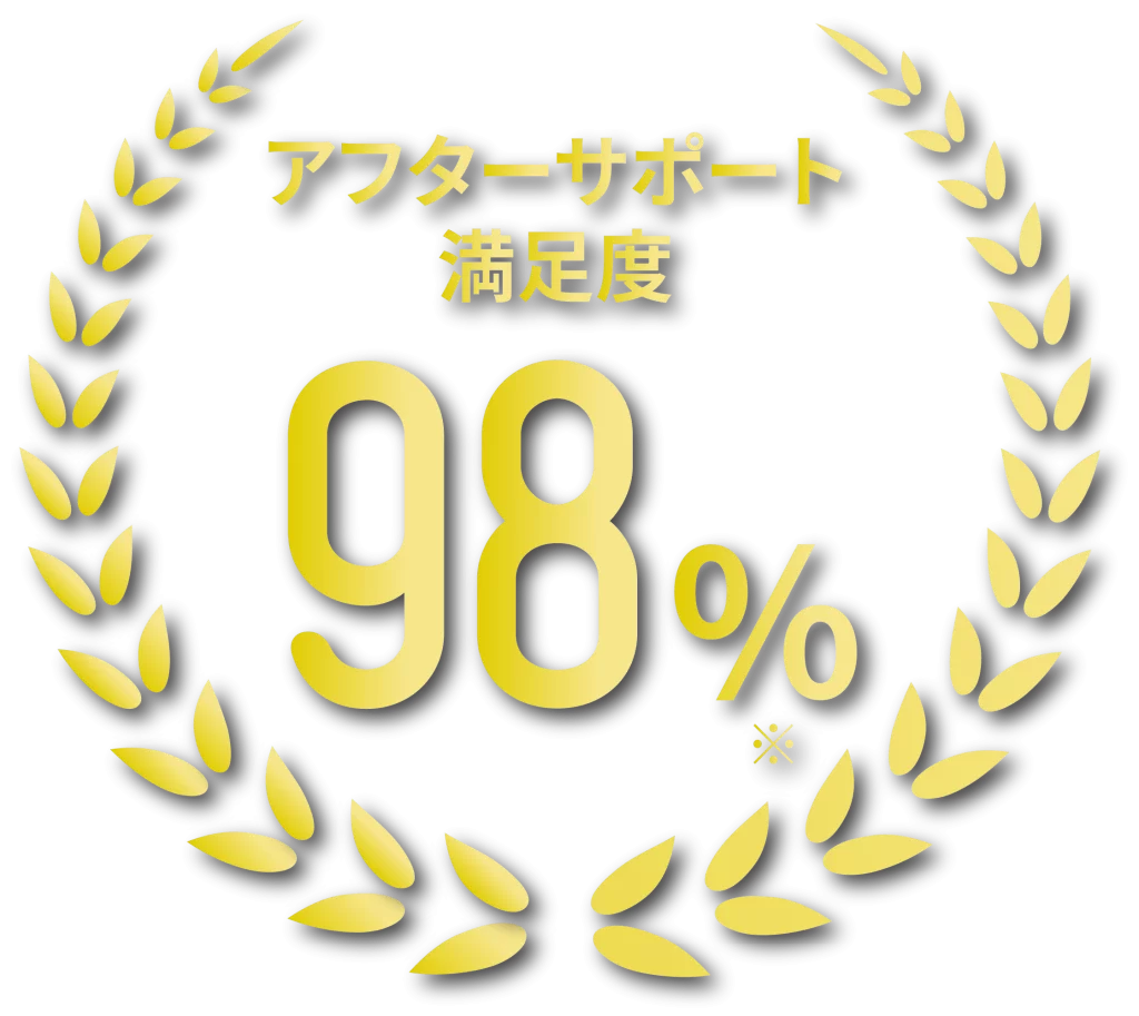 アフターサポート満足度 98パーセントを示す月桂冠のアイコン